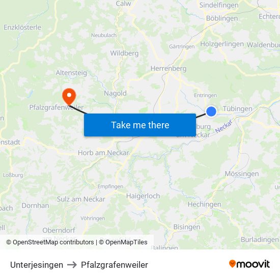 Unterjesingen to Pfalzgrafenweiler map