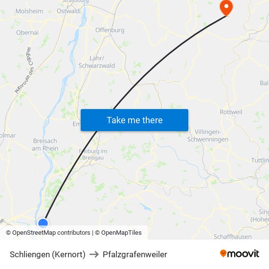 Schliengen (Kernort) to Pfalzgrafenweiler map