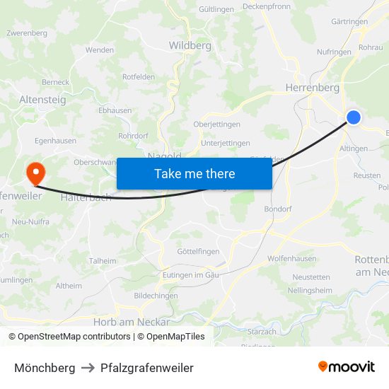 Mönchberg to Pfalzgrafenweiler map
