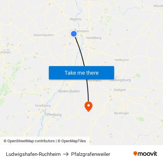 Ludwigshafen-Ruchheim to Pfalzgrafenweiler map