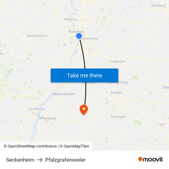 Seckenheim to Pfalzgrafenweiler map