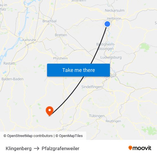 Klingenberg to Pfalzgrafenweiler map