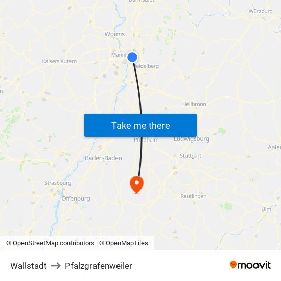 Wallstadt to Pfalzgrafenweiler map