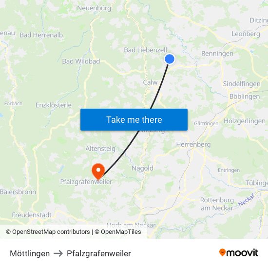 Möttlingen to Pfalzgrafenweiler map