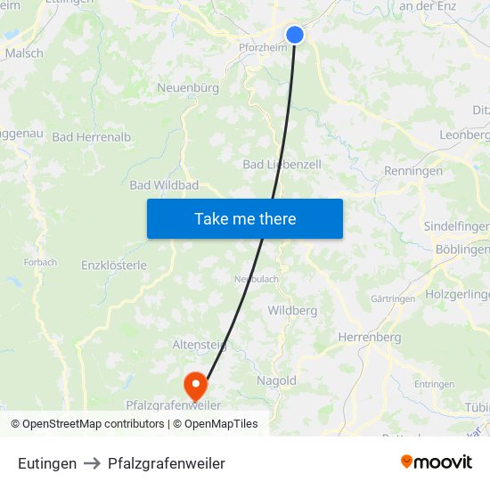 Eutingen to Pfalzgrafenweiler map