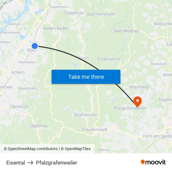 Eisental to Pfalzgrafenweiler map