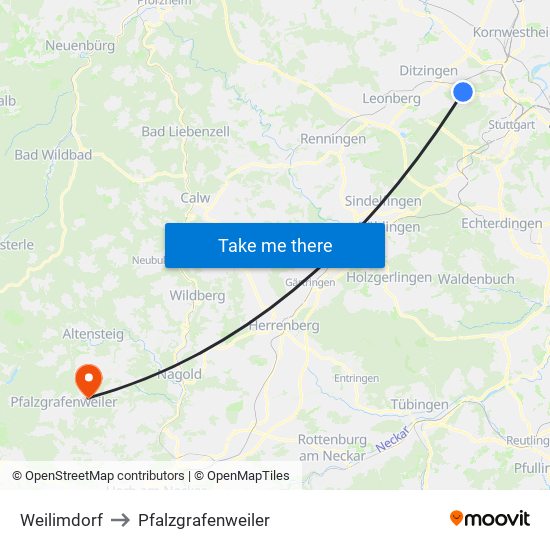 Weilimdorf to Pfalzgrafenweiler map