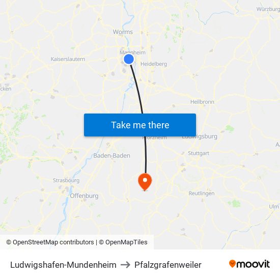 Ludwigshafen-Mundenheim to Pfalzgrafenweiler map