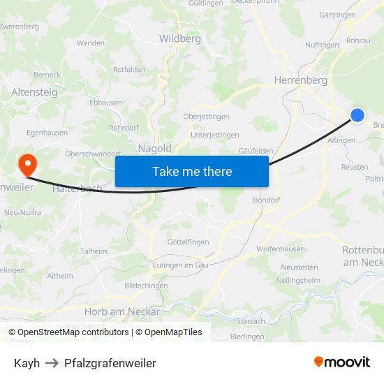 Kayh to Pfalzgrafenweiler map