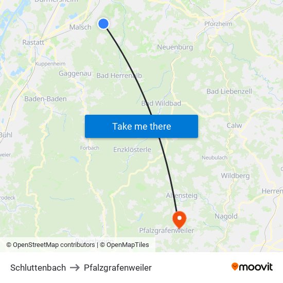 Schluttenbach to Pfalzgrafenweiler map