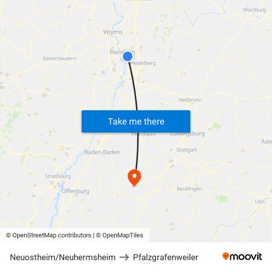 Neuostheim/Neuhermsheim to Pfalzgrafenweiler map