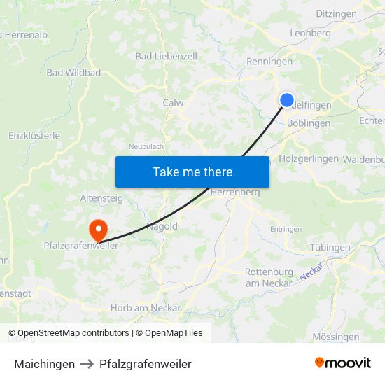 Maichingen to Pfalzgrafenweiler map