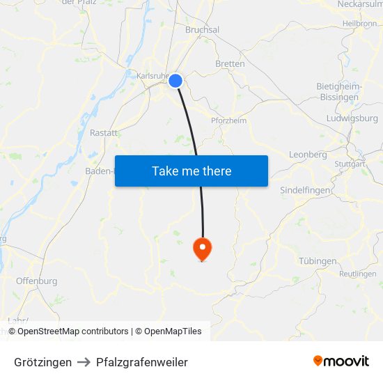 Grötzingen to Pfalzgrafenweiler map