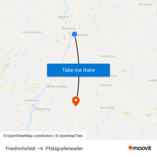 Friedrichsfeld to Pfalzgrafenweiler map