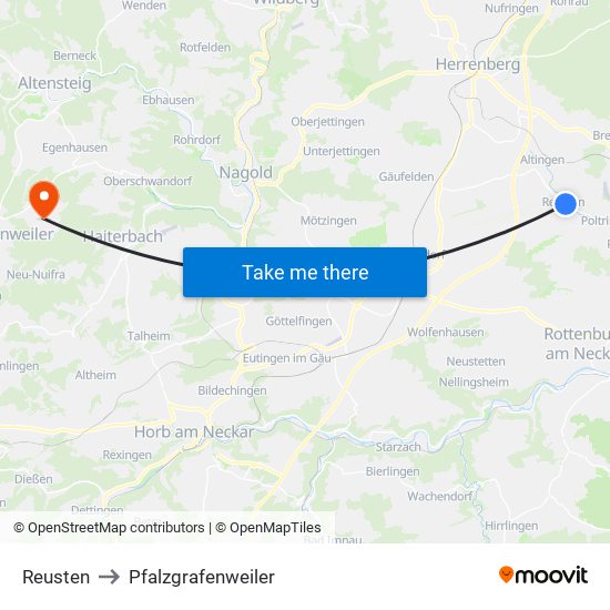 Reusten to Pfalzgrafenweiler map