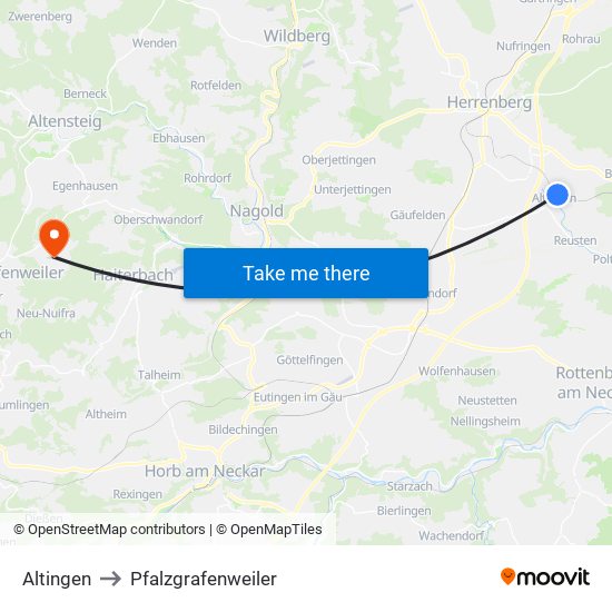 Altingen to Pfalzgrafenweiler map