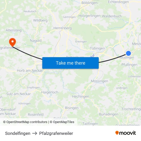 Sondelfingen to Pfalzgrafenweiler map