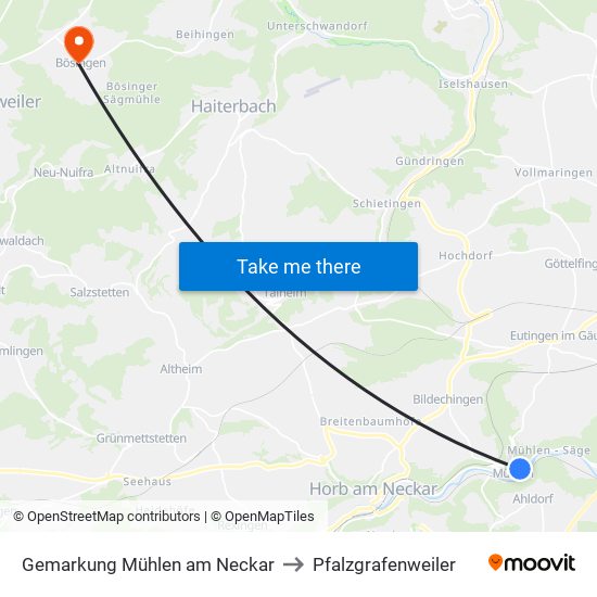 Gemarkung Mühlen am Neckar to Pfalzgrafenweiler map