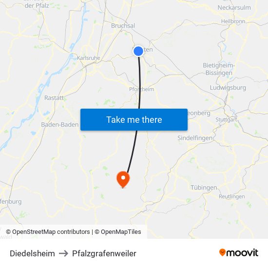 Diedelsheim to Pfalzgrafenweiler map