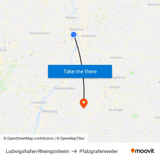 Ludwigshafen-Rheingönheim to Pfalzgrafenweiler map