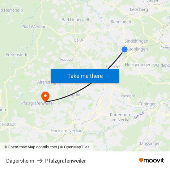 Dagersheim to Pfalzgrafenweiler map