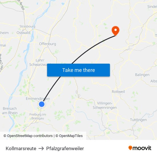 Kollmarsreute to Pfalzgrafenweiler map