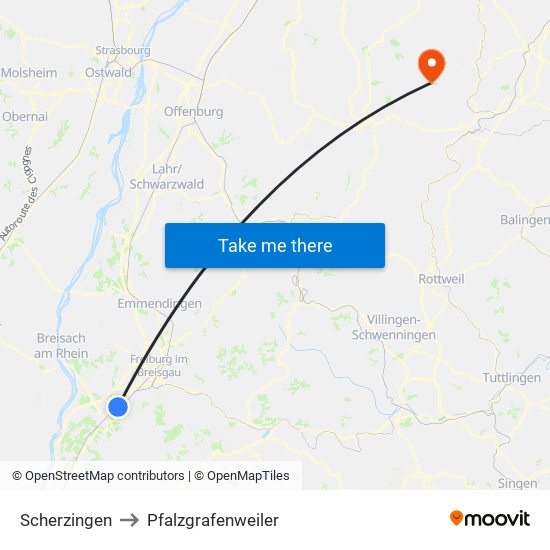 Scherzingen to Pfalzgrafenweiler map