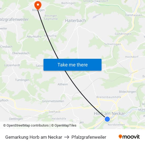 Gemarkung Horb am Neckar to Pfalzgrafenweiler map