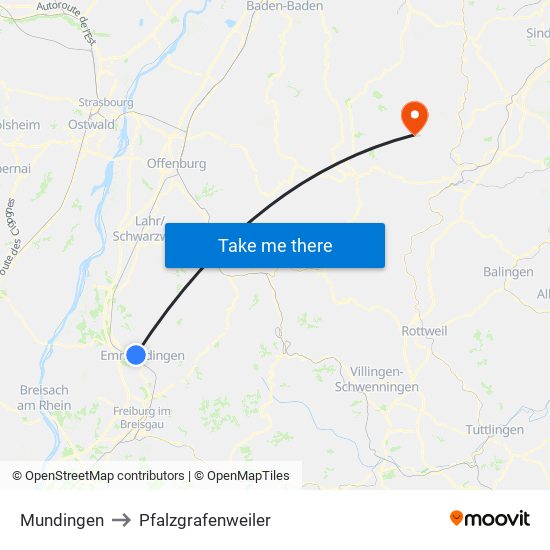 Mundingen to Pfalzgrafenweiler map