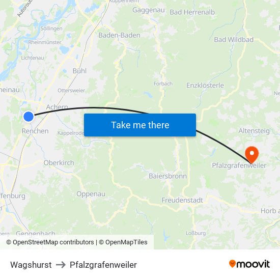 Wagshurst to Pfalzgrafenweiler map