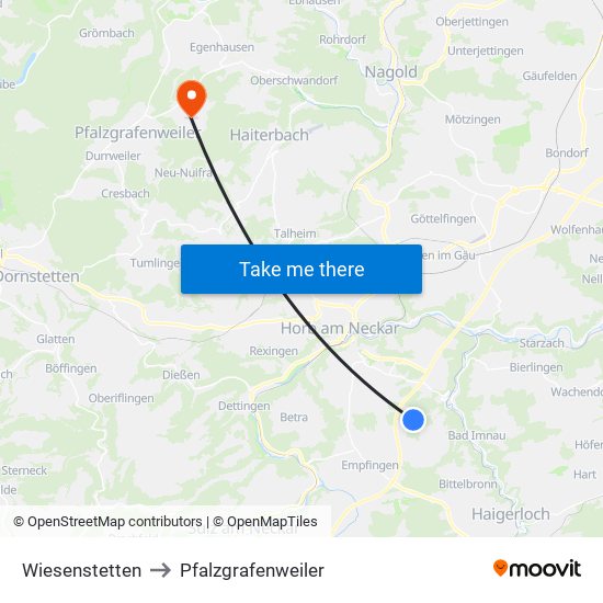 Wiesenstetten to Pfalzgrafenweiler map