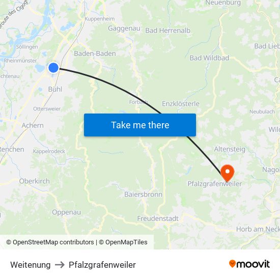 Weitenung to Pfalzgrafenweiler map