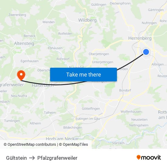 Gültstein to Pfalzgrafenweiler map