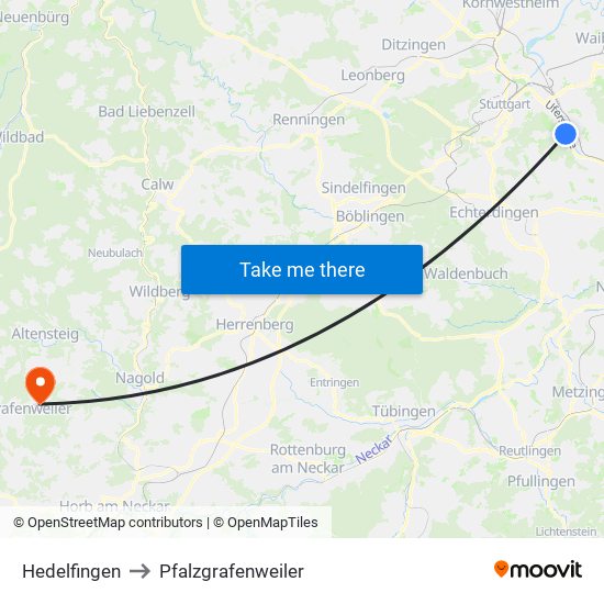 Hedelfingen to Pfalzgrafenweiler map
