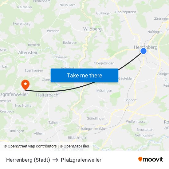 Herrenberg (Stadt) to Pfalzgrafenweiler map