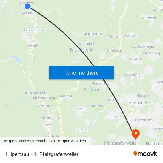 Hilpertsau to Pfalzgrafenweiler map