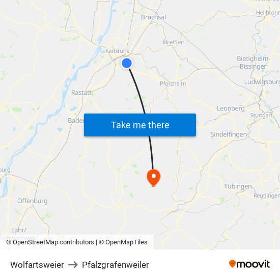Wolfartsweier to Pfalzgrafenweiler map