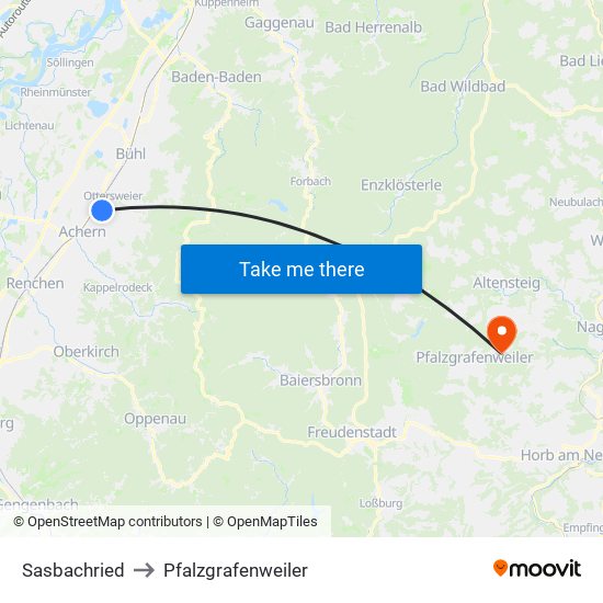 Sasbachried to Pfalzgrafenweiler map