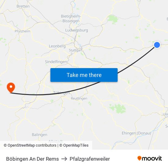 Böbingen An Der Rems to Pfalzgrafenweiler map