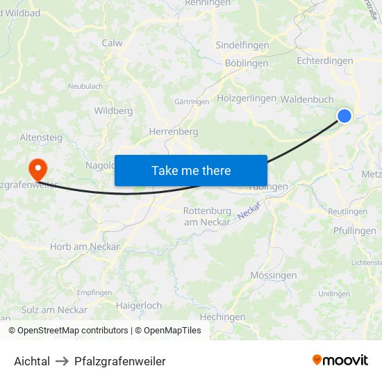 Aichtal to Pfalzgrafenweiler map