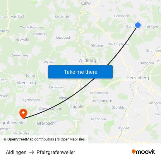 Aidlingen to Pfalzgrafenweiler map