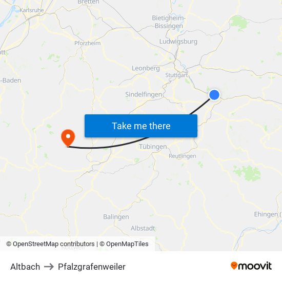 Altbach to Pfalzgrafenweiler map