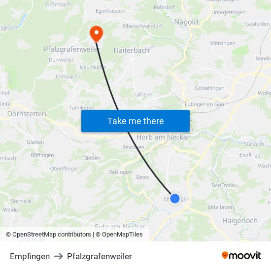 Empfingen to Pfalzgrafenweiler map