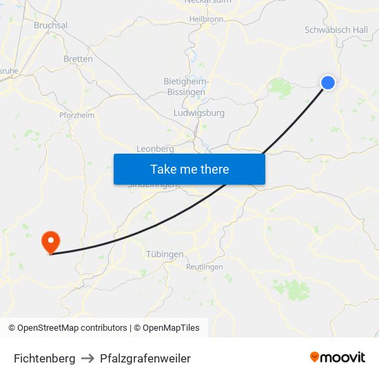 Fichtenberg to Pfalzgrafenweiler map