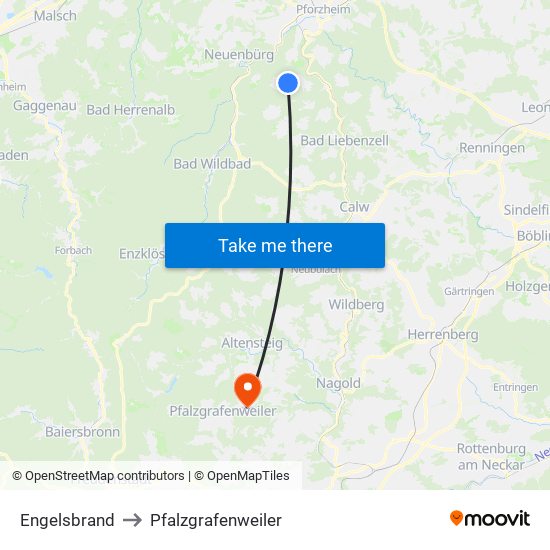 Engelsbrand to Pfalzgrafenweiler map