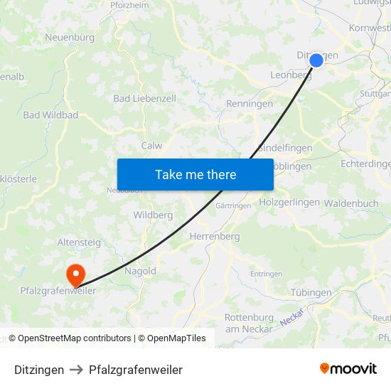 Ditzingen to Pfalzgrafenweiler map