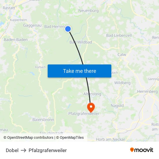 Dobel to Pfalzgrafenweiler map