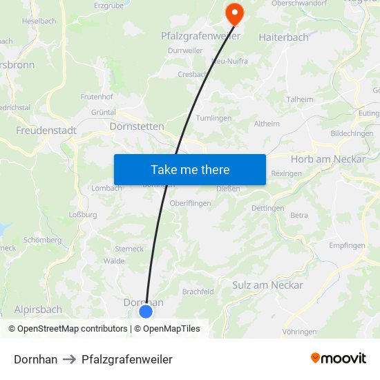 Dornhan to Pfalzgrafenweiler map