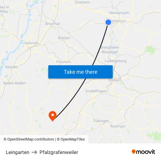 Leingarten to Pfalzgrafenweiler map