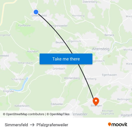 Simmersfeld to Pfalzgrafenweiler map